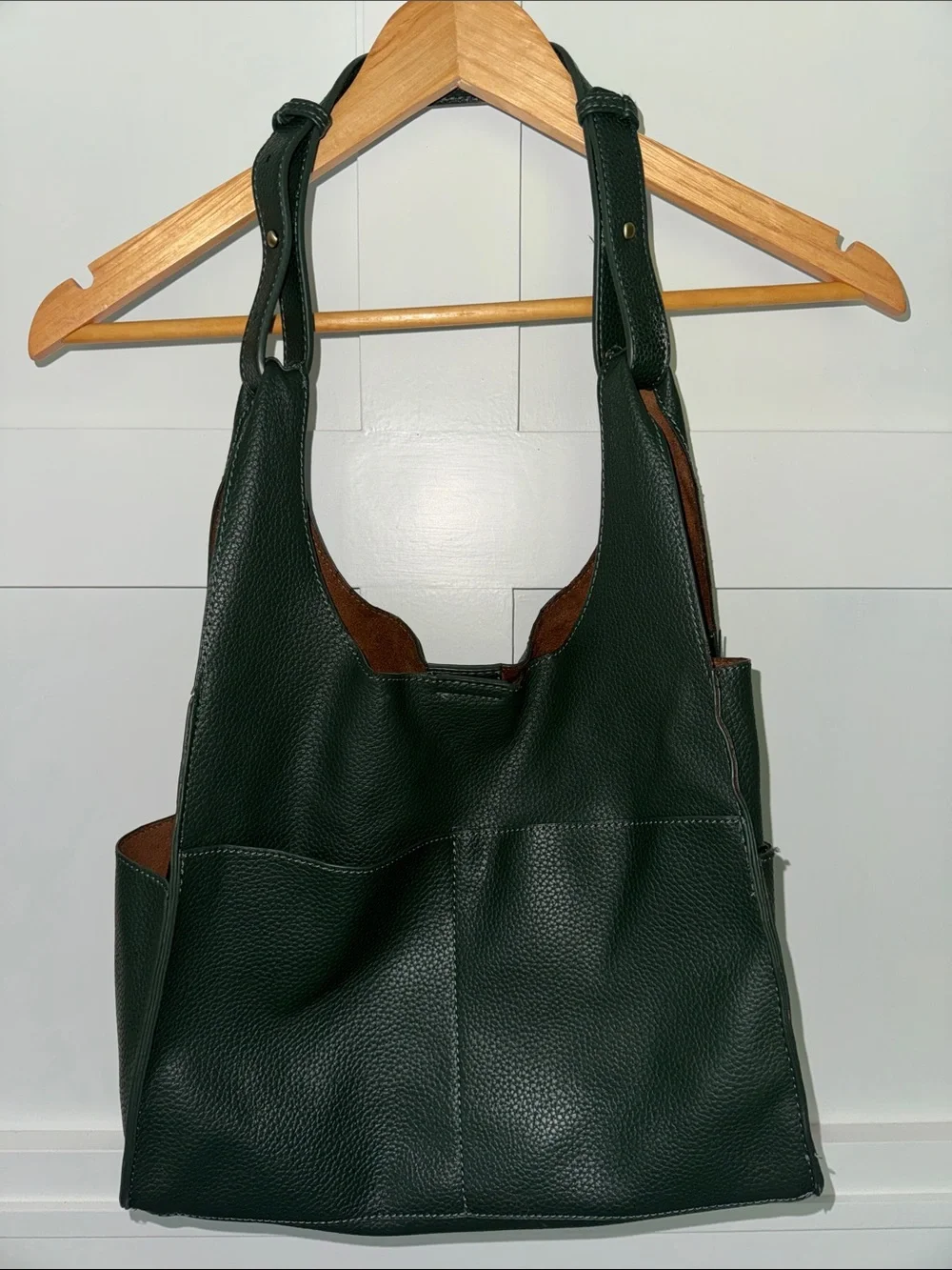 Anthropologie Dark Green Pebbled Leather Shoulder Bag